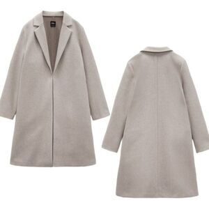 Zara Long Coat Womens Small Sand Color Lapel Collar Casual Elegant Minimalist